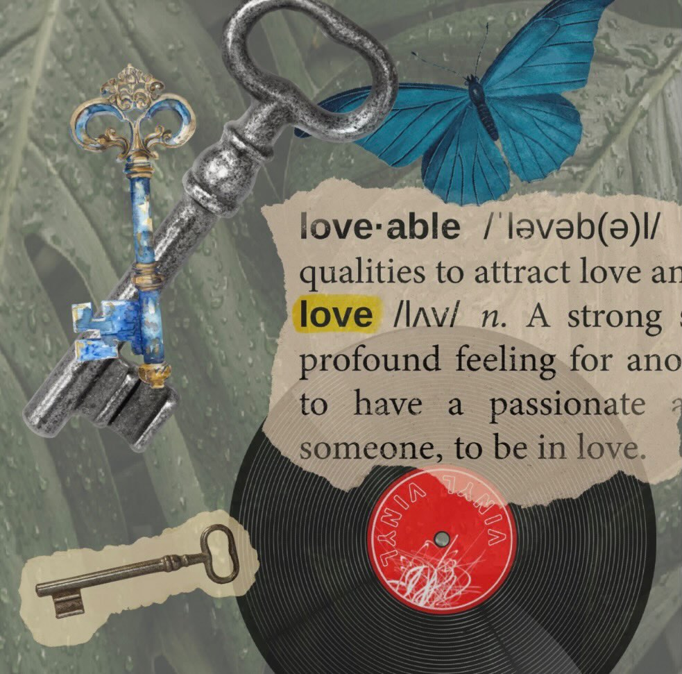 Artwork representing building trust in a new relationship after infidelity with keys, love, and a butterfly.